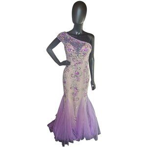 Purple/Lavender Beaded FIt/Flare One Shoulder Formal/Prom Dress